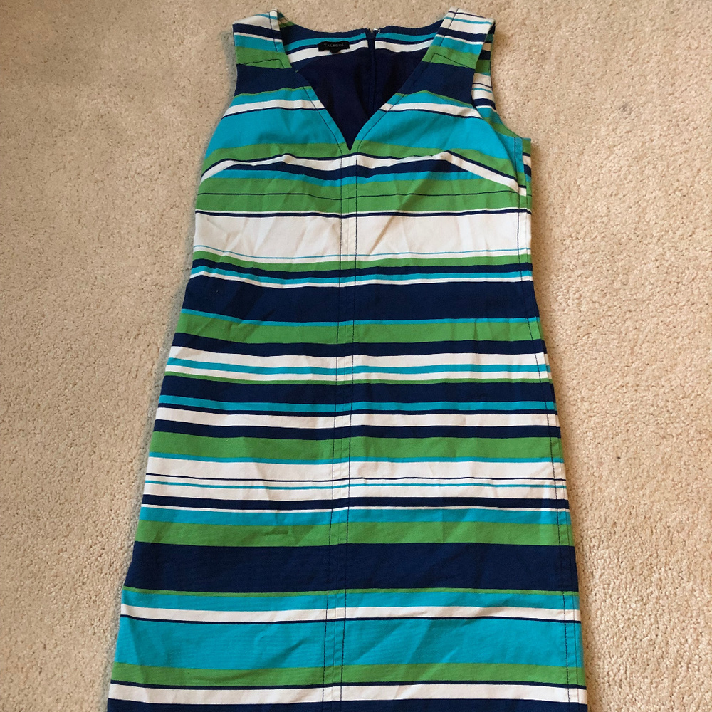 Green, teal and navy striped dress